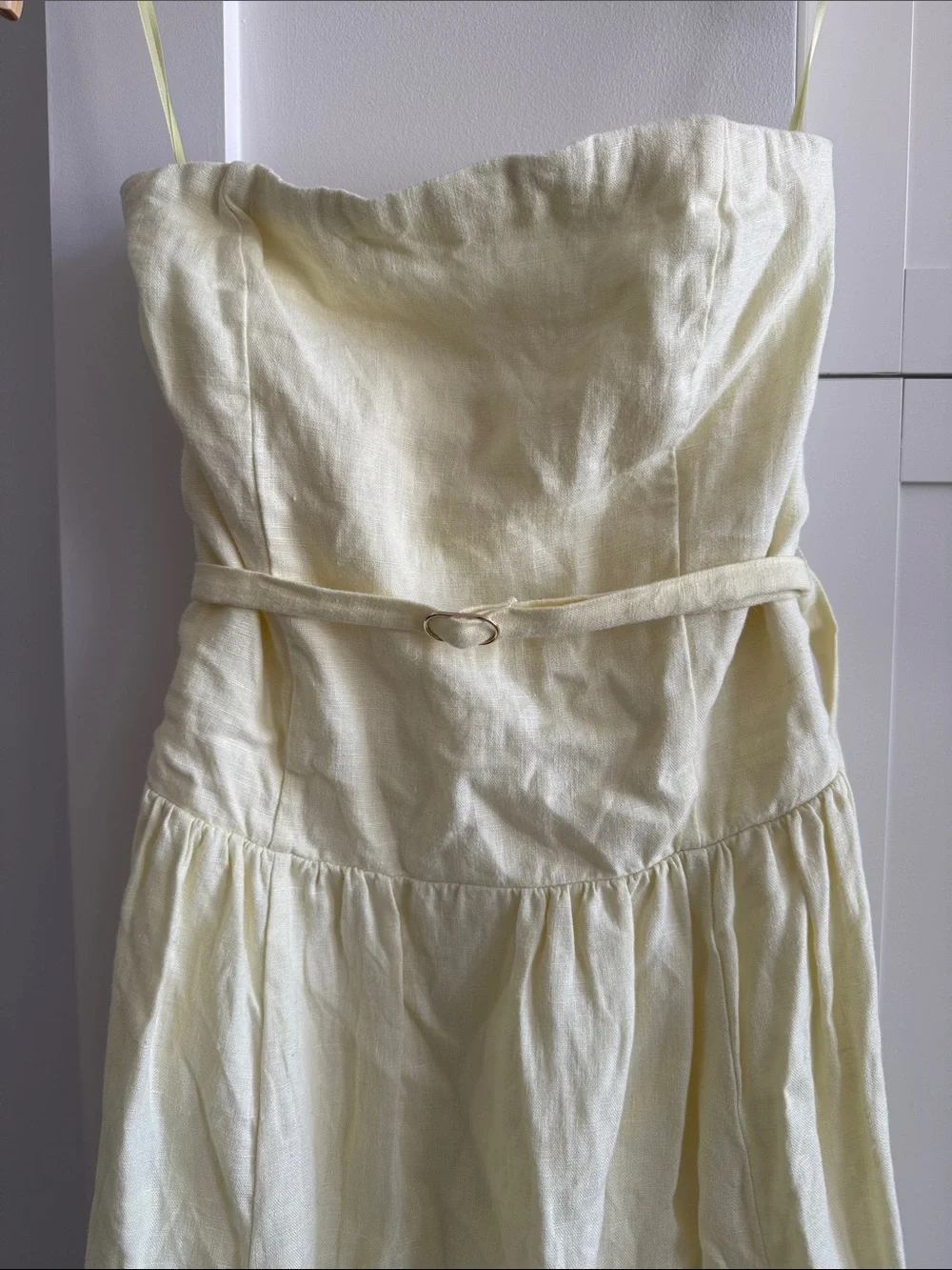 Abercrombie & Fitch Strapless Light Yellow Linen Maxi Dress with Belt